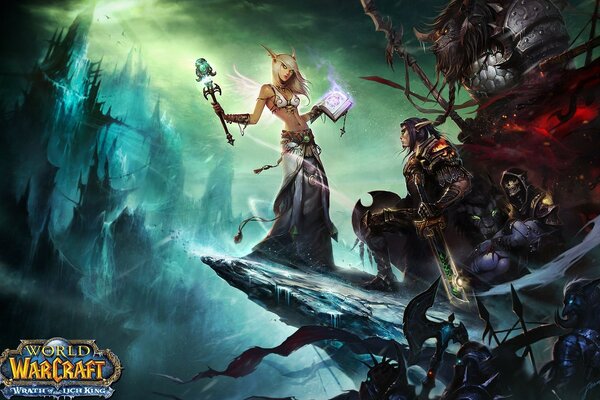 The Lich King and elves in the background of a blizzard