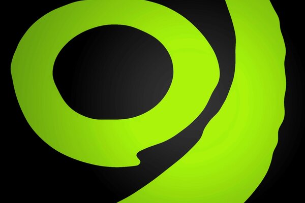 A green-green circle and a line on a black background