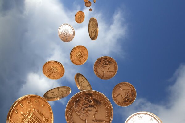 Volando desde el cielo una gran cantidad de monedas