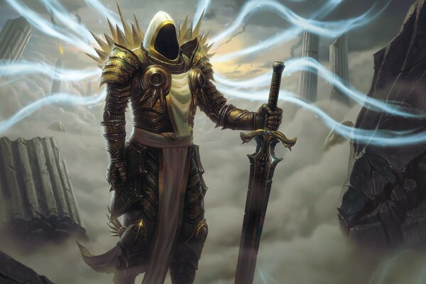 Erzengel Tyrael mit einer Waffe in der Hand