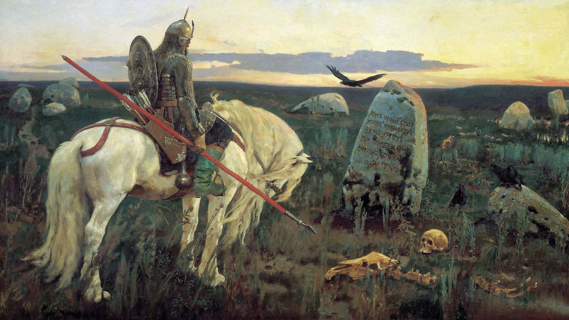 classico vasnetsov viktor mikhailovich cavaliere all incrocio cavallo pietra