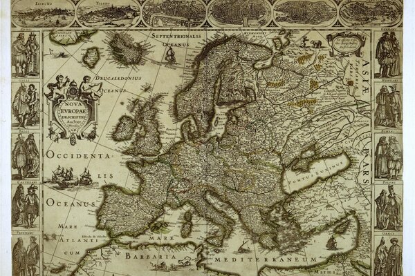 Старинная карта с изображением европы