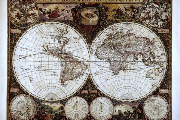 Belle carte représentant les hémisphères de la terre