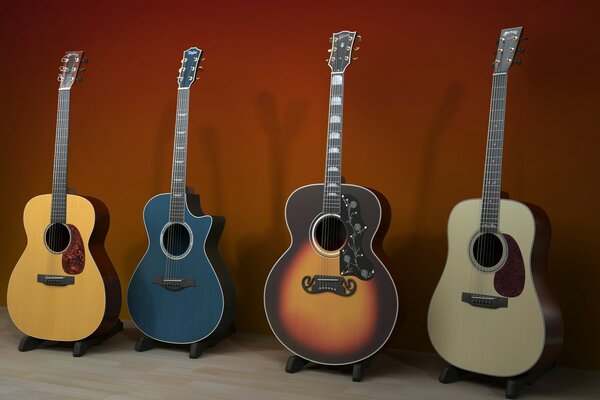 Acoustic guitars of different colors