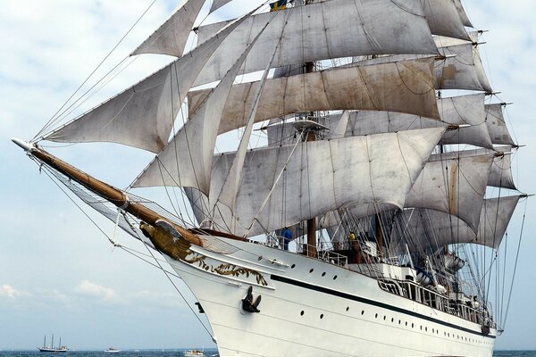 Weißes Segelschiff im Meer