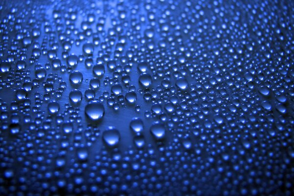 Large drops of water on a blue background