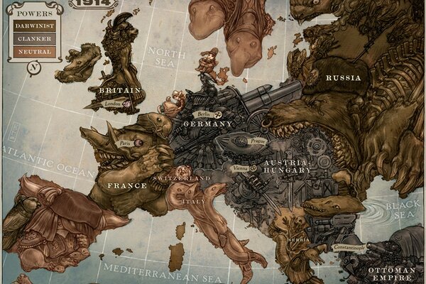Карикатура на карту Европы в начале Первой Мировой войны