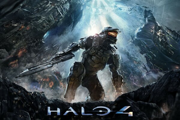 The character of the game halo 4 on a dark background