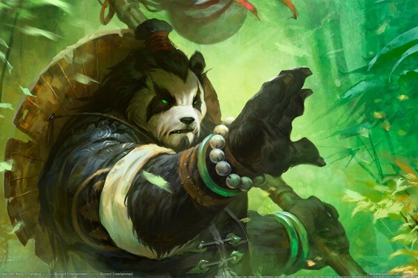 Panda with green eyes art fantasy