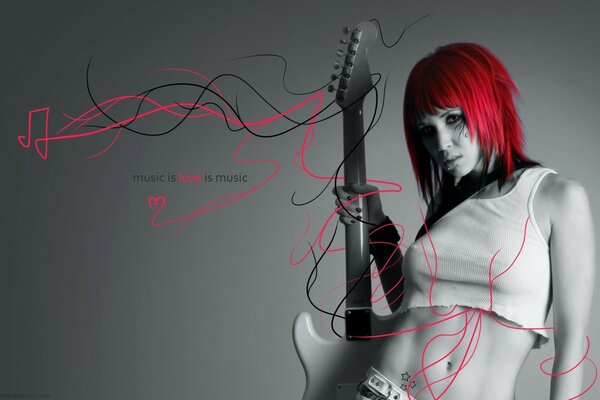 Chica de pelo rojo con una guitarra en rku