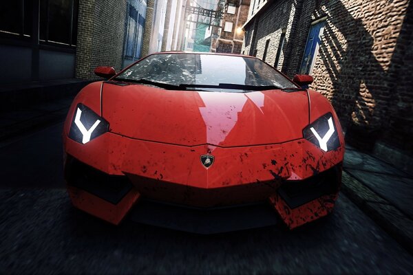 Chic red Lamborghini in the city