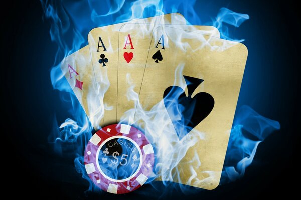 Cartes de poker à flamme bleue