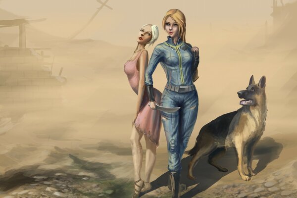 Chicas con perro fondo de pantalla fallout