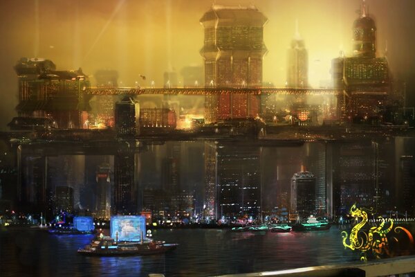 Strade notturne della futura città cinese