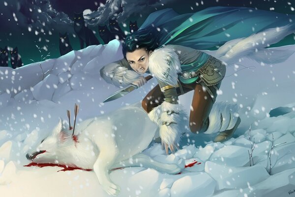 Охотник хочет отомстить за мертвого белого волка зимой