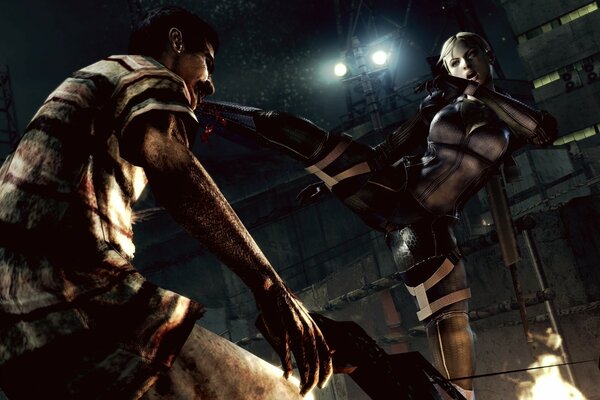 Screenshot jeu sur lequel la bataille de la jeune fille Jill Valentine de Resident Evil et les hommes