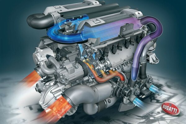 Bugatti-Engine im 3D-Modell