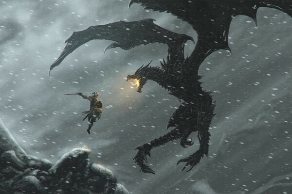 The elder scrolls Dovakin gegen den Drachen