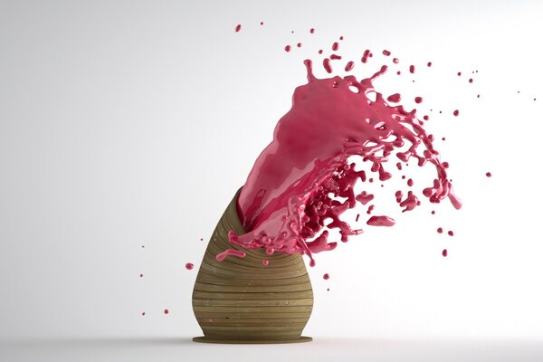 Splash de peinture rose de vase sur fond blanc