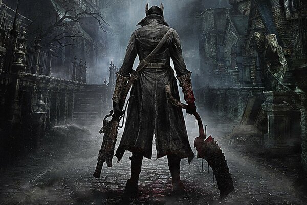 El personaje de Bloodborne en la ciudad vacía