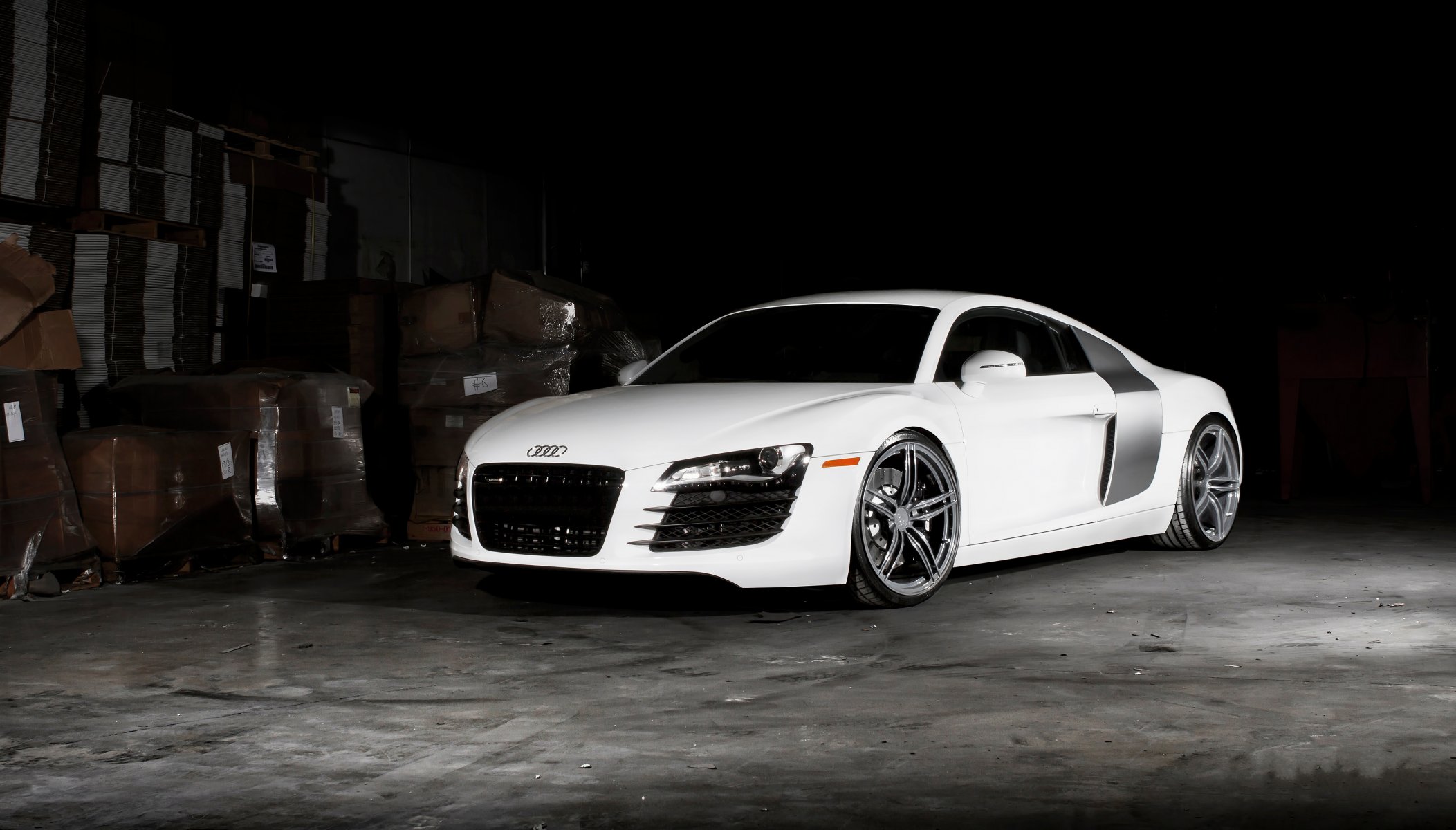 audi r8 white audi p8 tinted front view