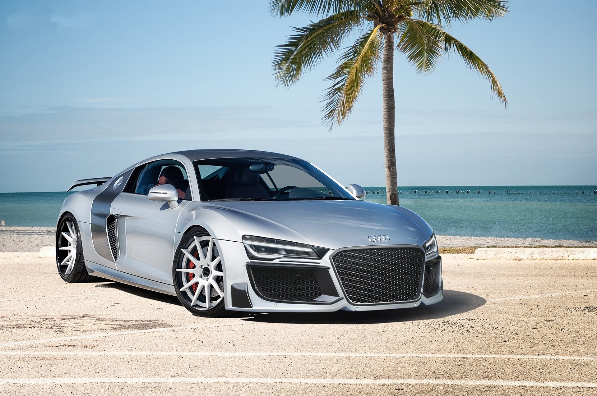 audi r8 silber audi sportwagen silber palme ozean