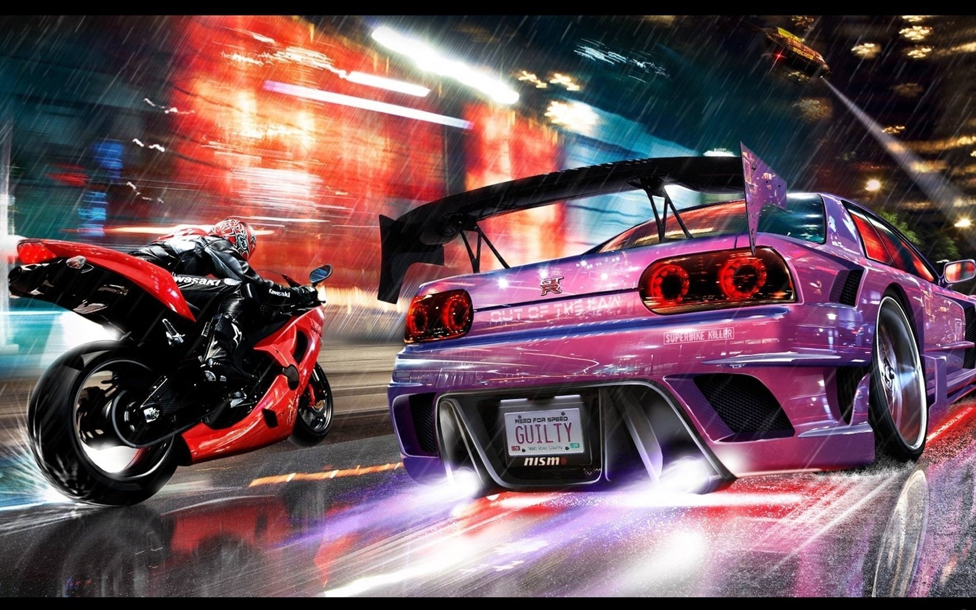 nfs need for speed prędkość motocykl światła noc nissan skyline