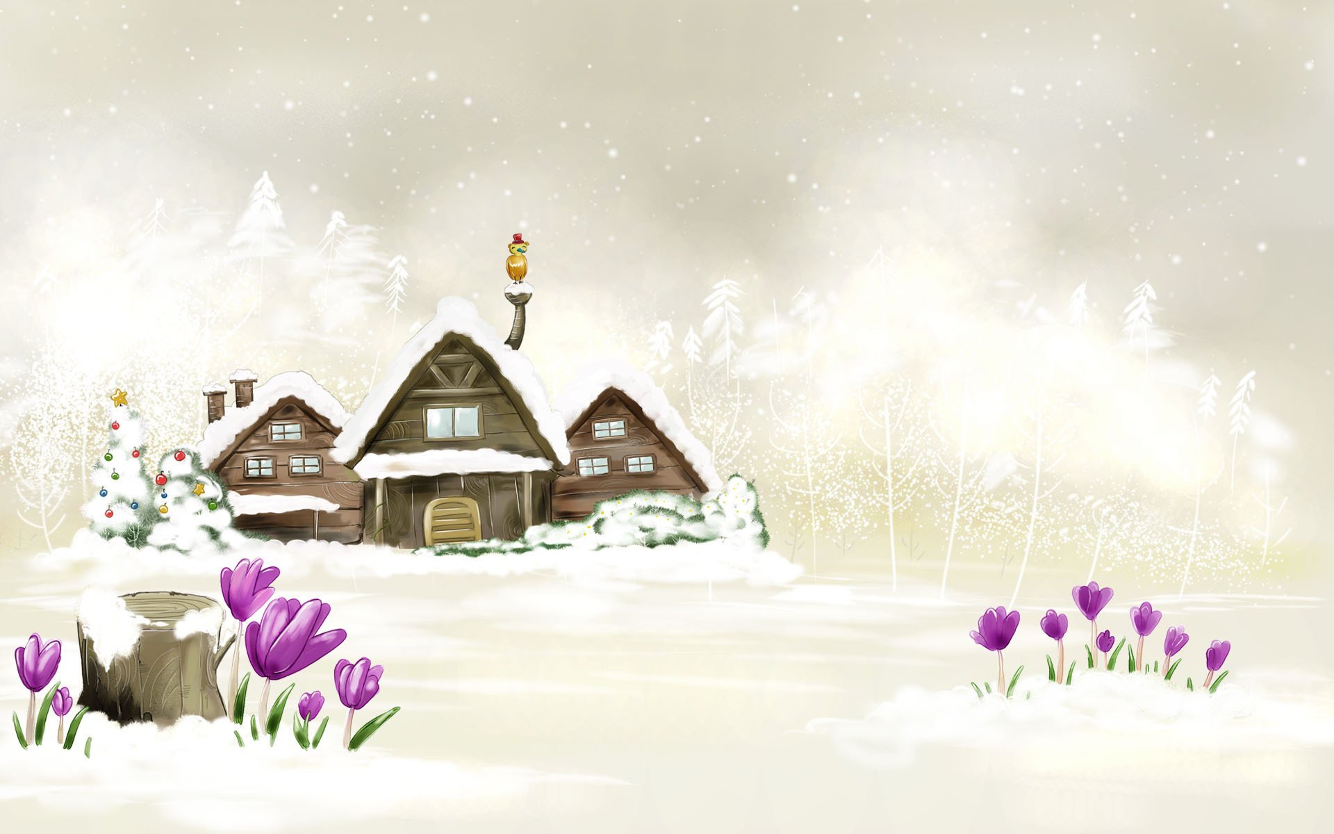 winter houses white new year