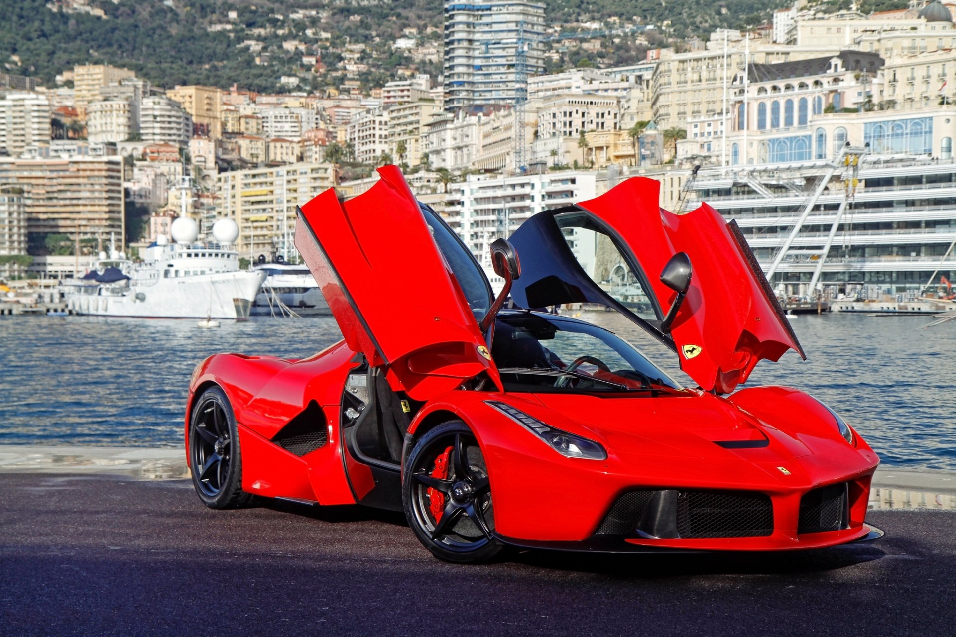 ferrari laferrari red ferrari laferrari red front view doors guillotine