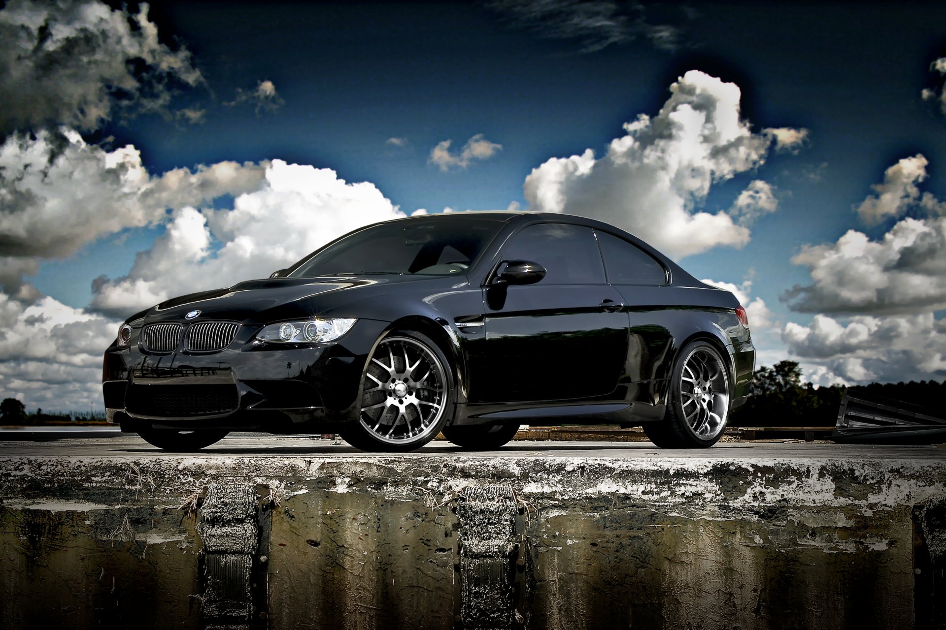 bmw m3 e92 black bmw sky clouds tree