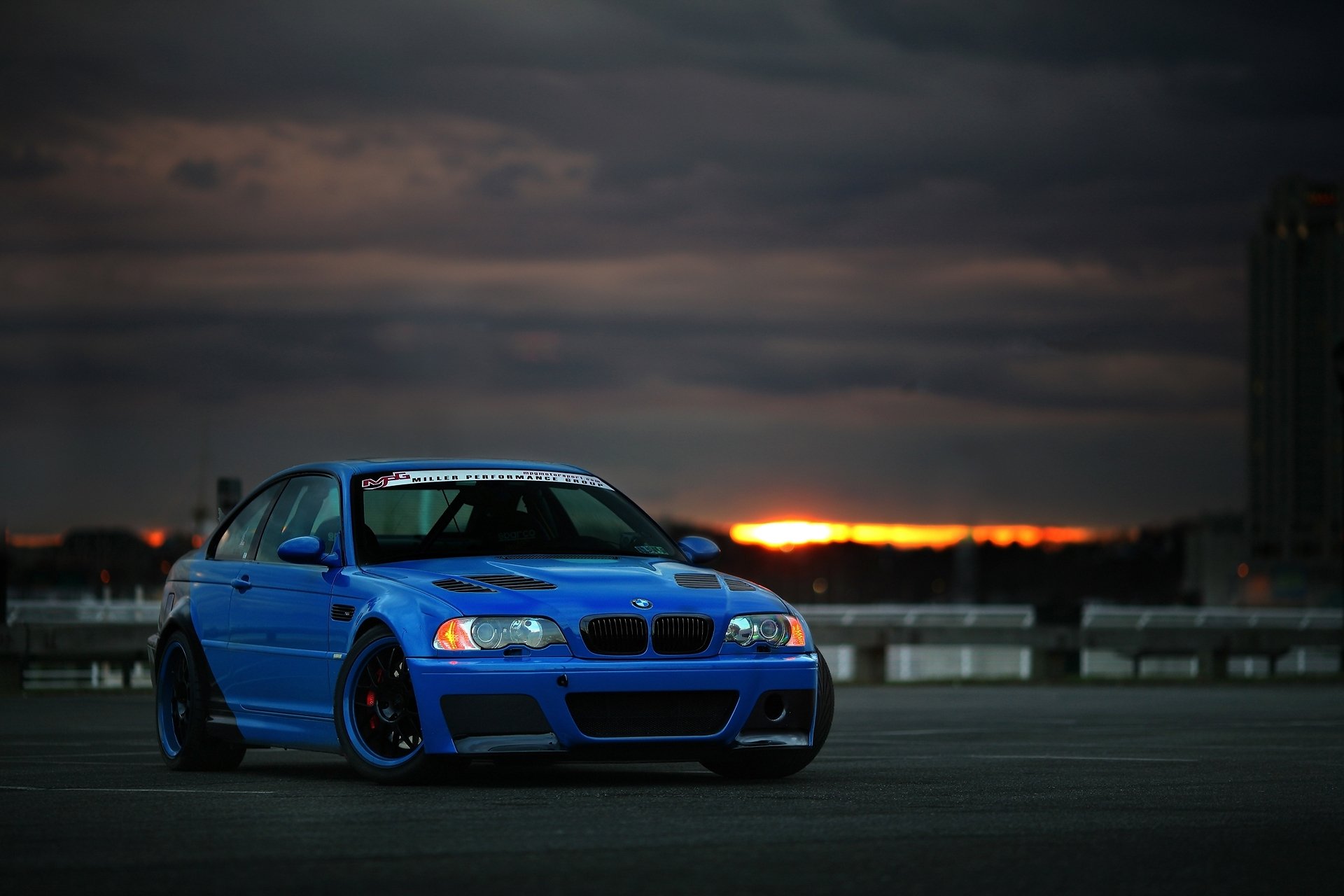 bmw m3 e46 blu bmw tramonto cielo nuvole