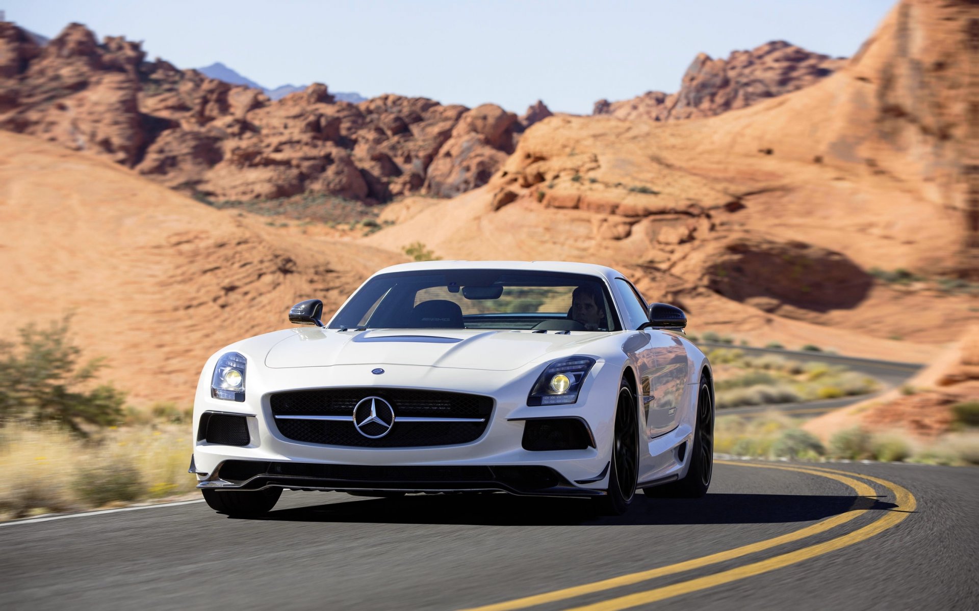 mercedes-benz sls amg nero serie bianco anteriore deserto mercedes auto auto sportiva