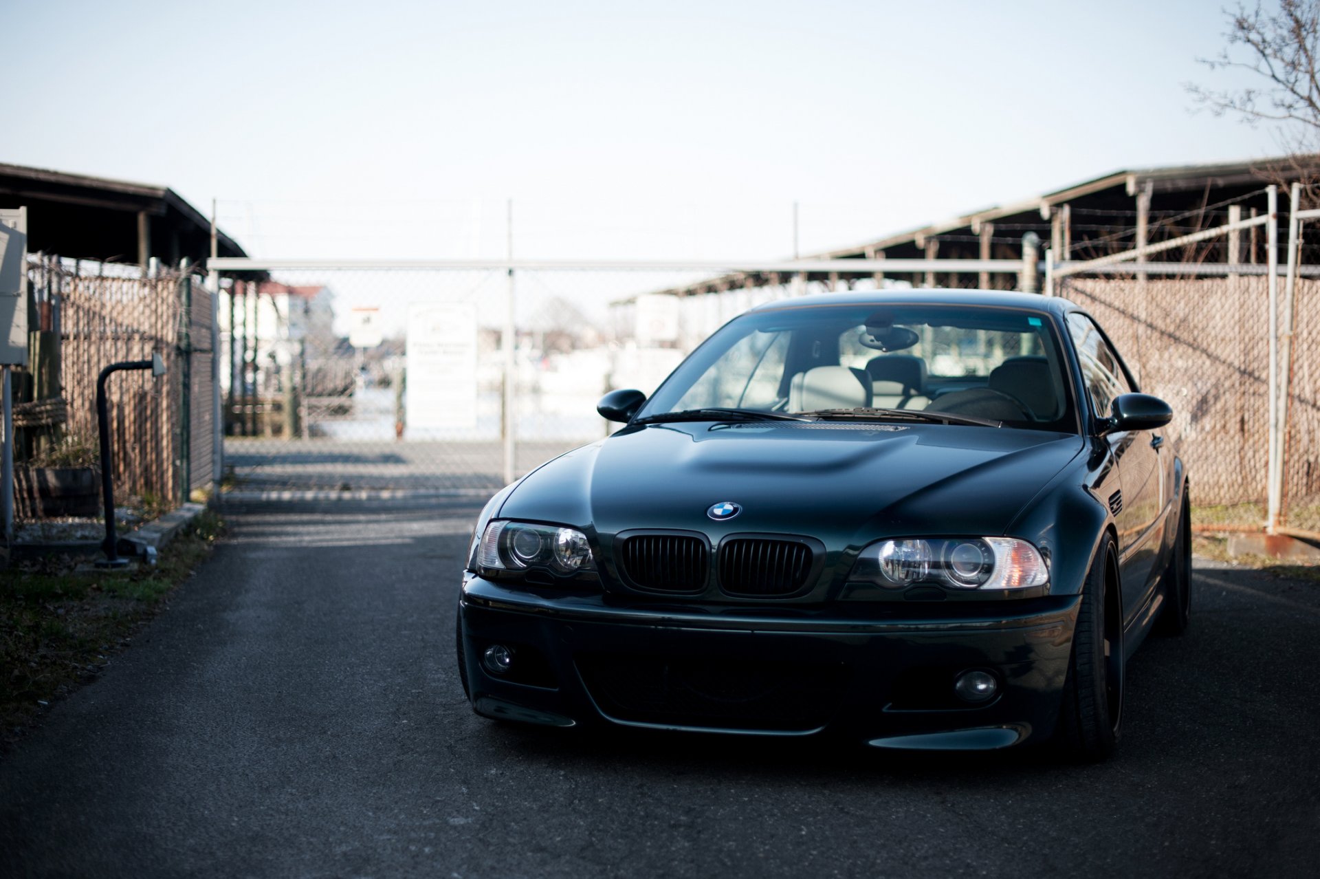 bmw m3 e46 black bmw front fence sky