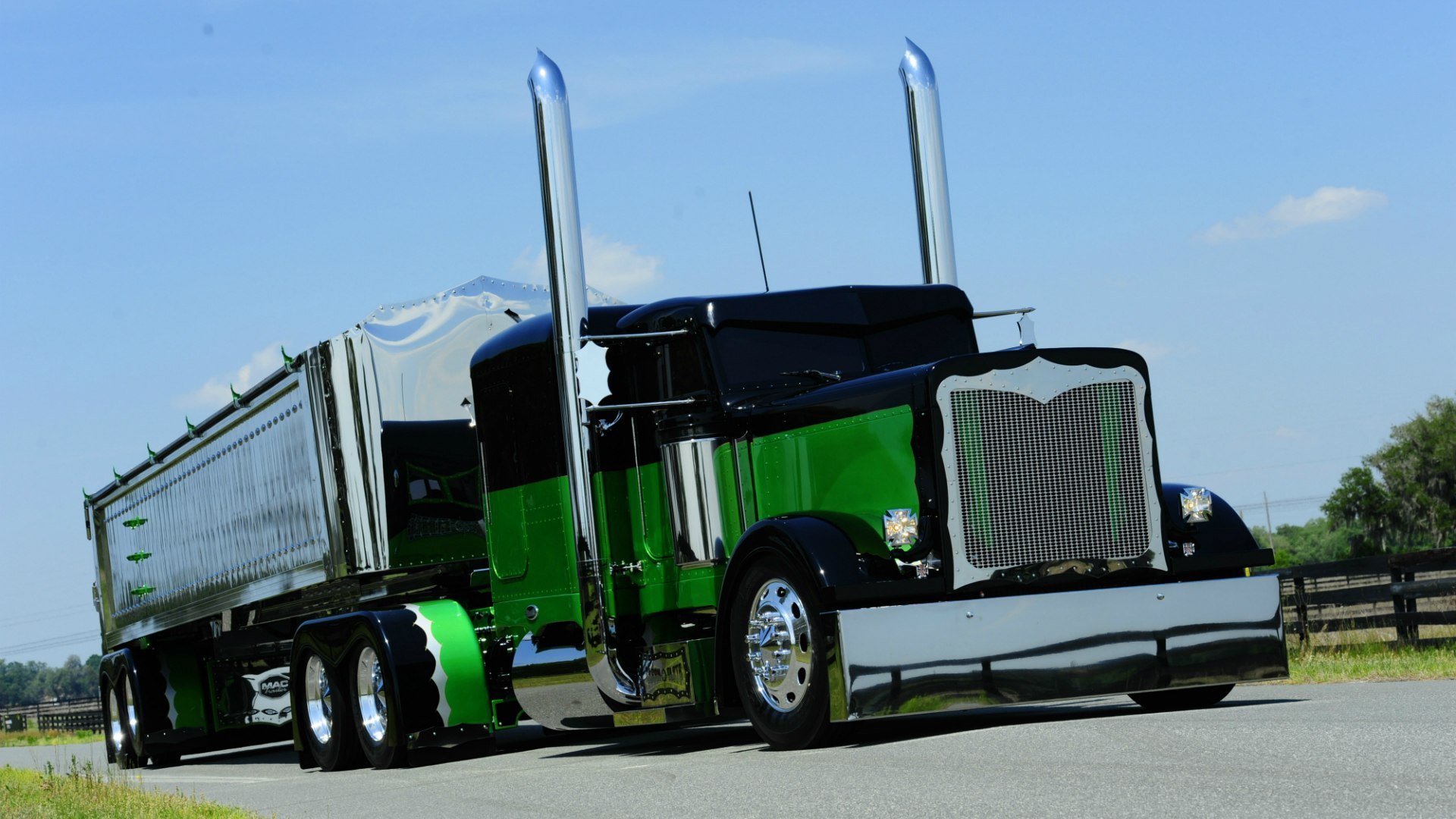 peterbilt 379exhd ciężarówka zielony chrom droga