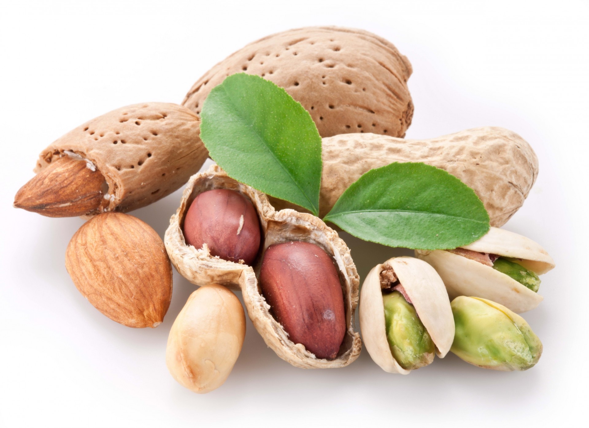 white background sheet peanuts pistachio walnut