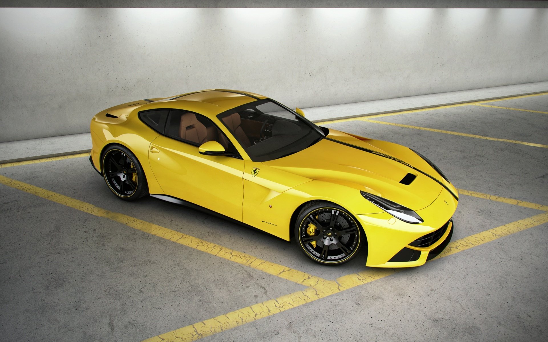 ferrari f12 berlinetta yellow ferrari f12 berlinetta top view parking lane