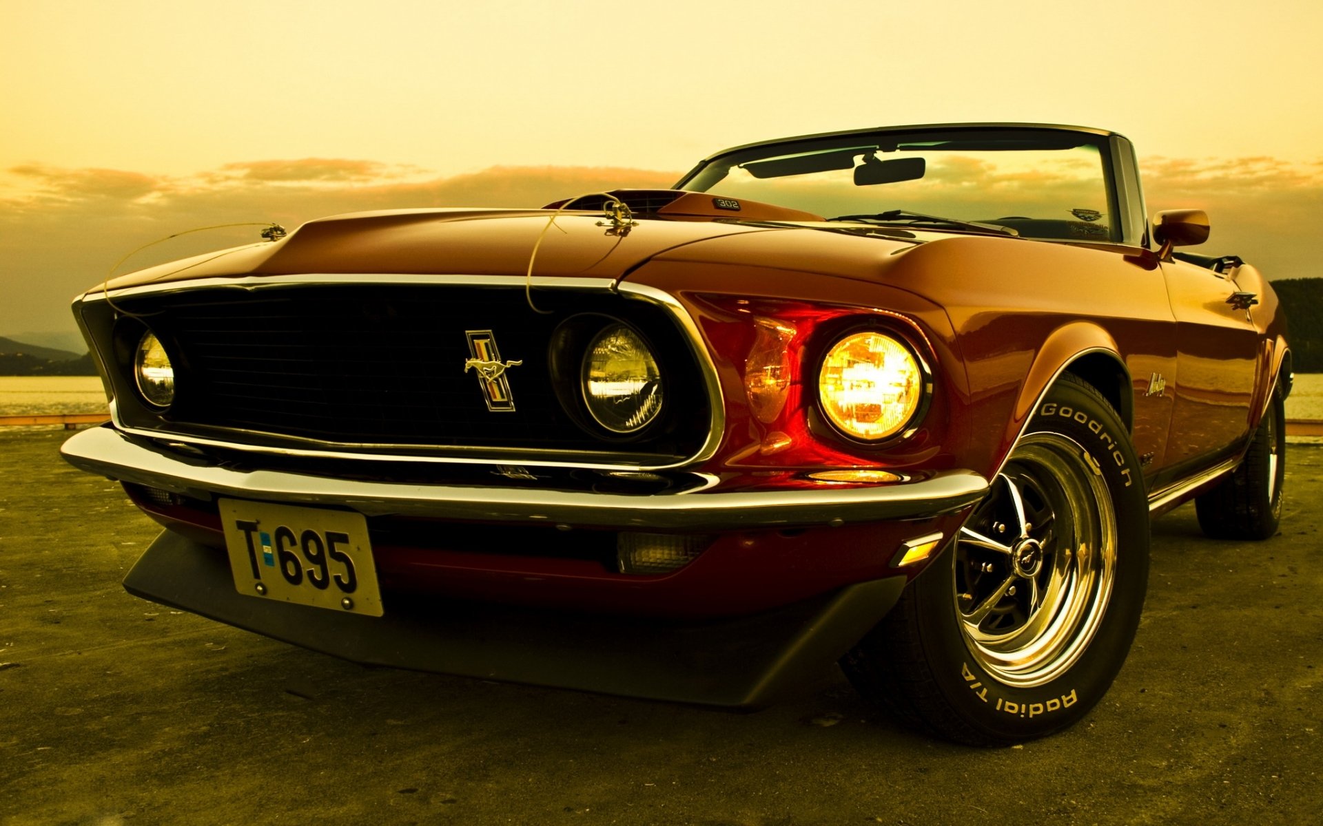 ford mustang convertible 1969 coche del músculo coche del músculo frente cielo