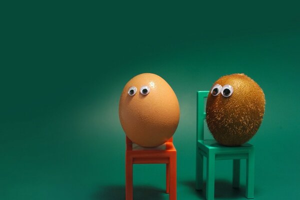 Cute kiwi and egg on chairs