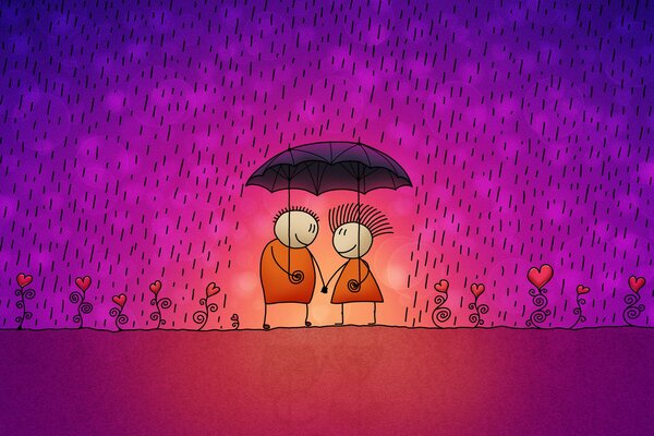 Unter dem Regenschirm ist der Regen für Verliebte nicht schrecklich