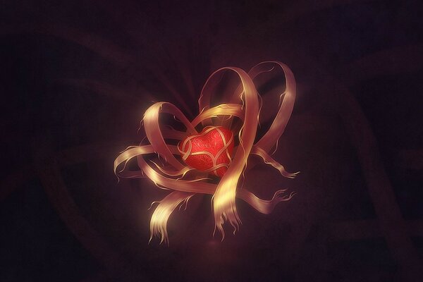 Heart with ribbons on a dark background