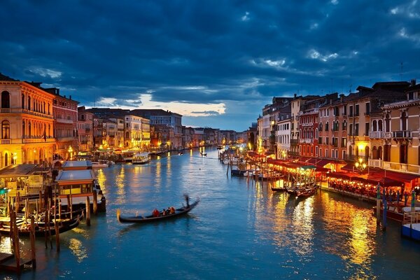 The Venetian Canal. Lights of Venice at night