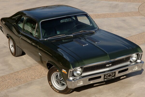 Top view of a black chevrolet car