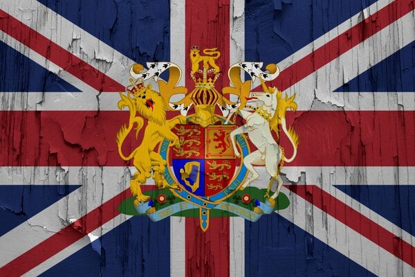 Old flag of Great Britain with coat of arms