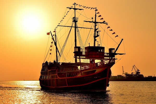 Santa Maria sailboat at sunset in the port