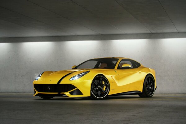 Powerful and elegant yellow Ferrari