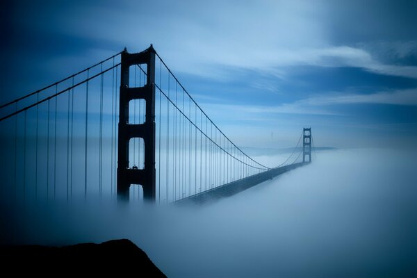 A long bridge in the fog