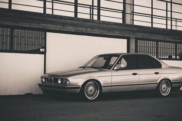 Black and white photo of a BMW car