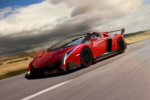 Roter Lamborghini-Supersportwagen auf der Straße