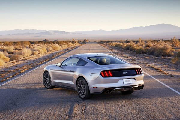 Muscle car Ford Mustang sur fond d horizon