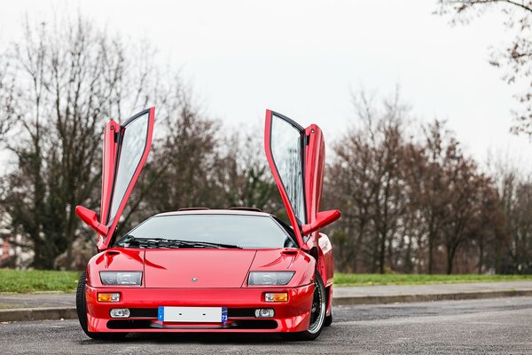 Rosso Lamborghini Diablo. Le porte si aprono verso l alto